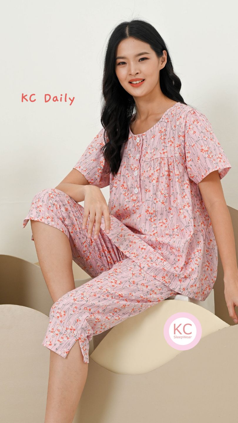 KC Daily in Japanese Fleur Piyama Wanita Celana 7/8 Mid Pants Lengan Pendek