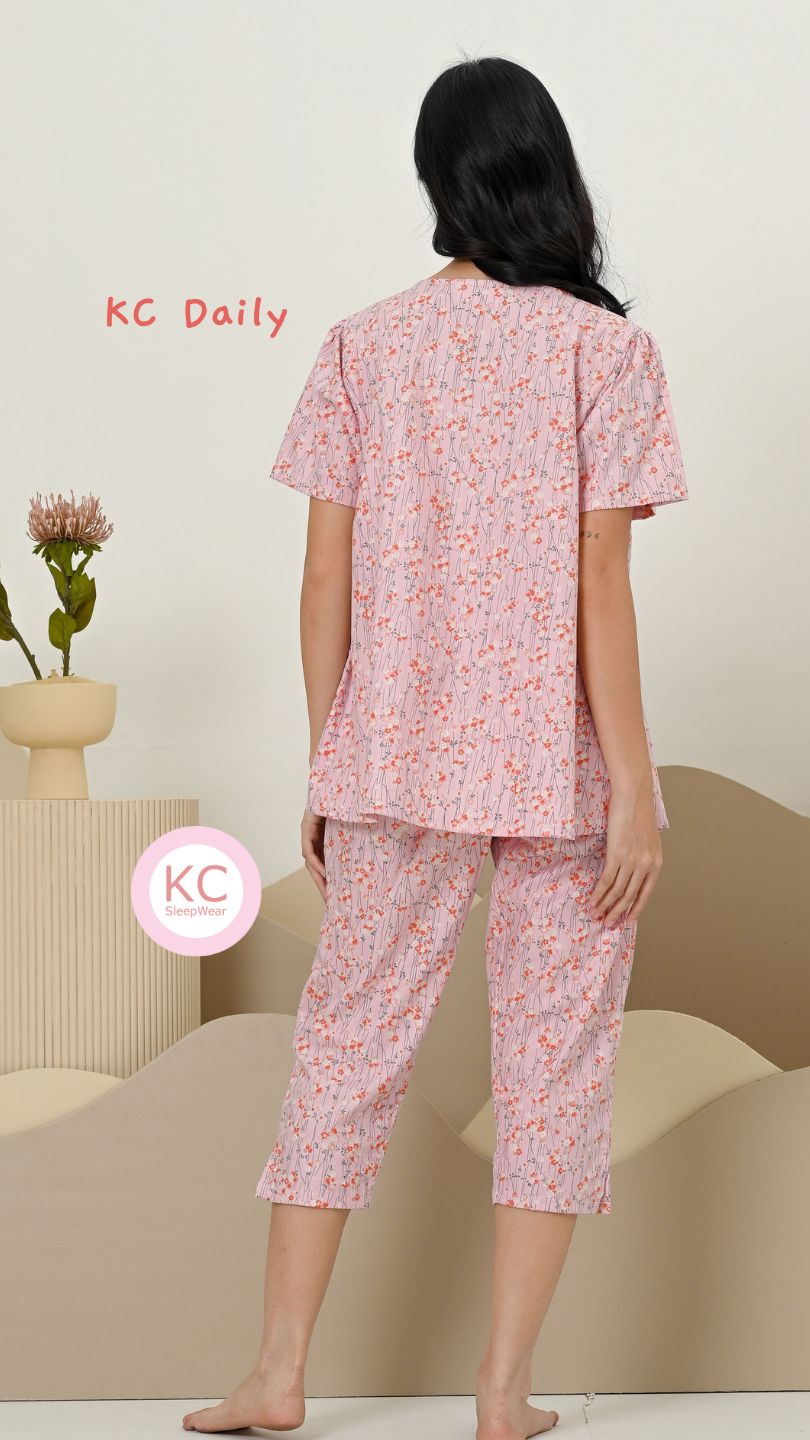 KC Daily in Japanese Fleur Piyama Wanita Celana 7/8 Mid Pants Lengan Pendek