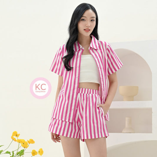 KC Daytime in barbie Pink Short pants short sleeve for women baju piyama