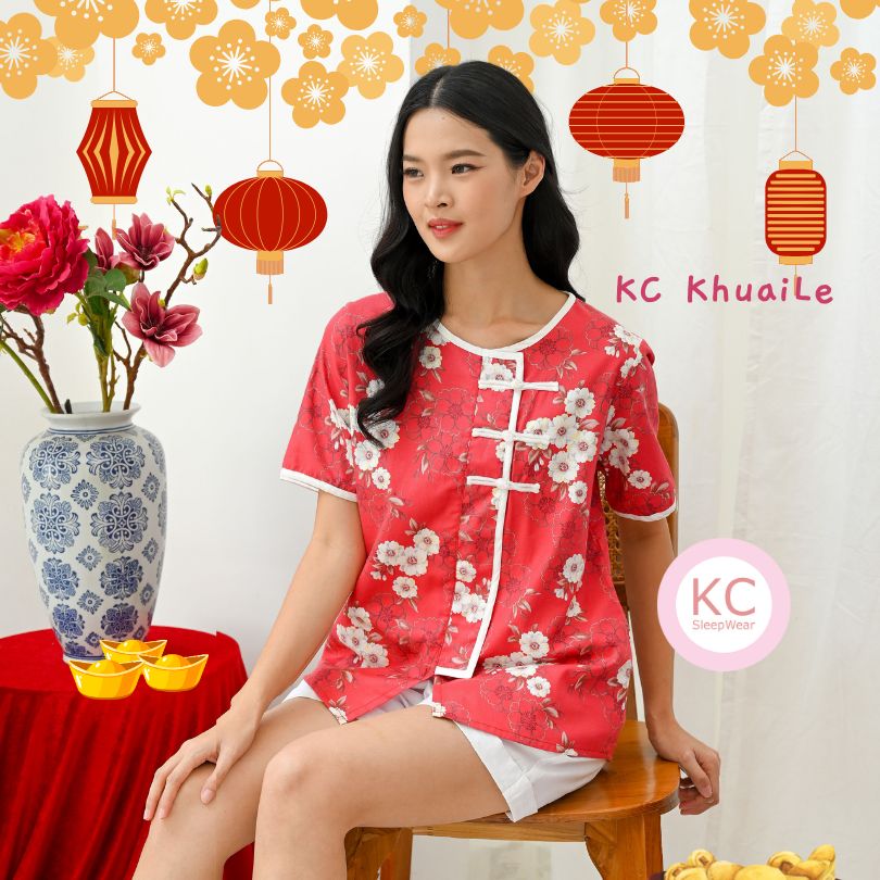 KC KhuaiLe in Red Petals Baju Imlek Ceongsam CNY Baju Shanghai