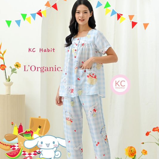 KC Habit In Cute Puppy Grid Piyama Wanita Celana Panjang