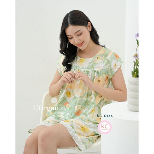 KC Casa In Summer Green Piyama Luxury Organic Wanita Baju Tidur Lengan Pendek Celana Pendek