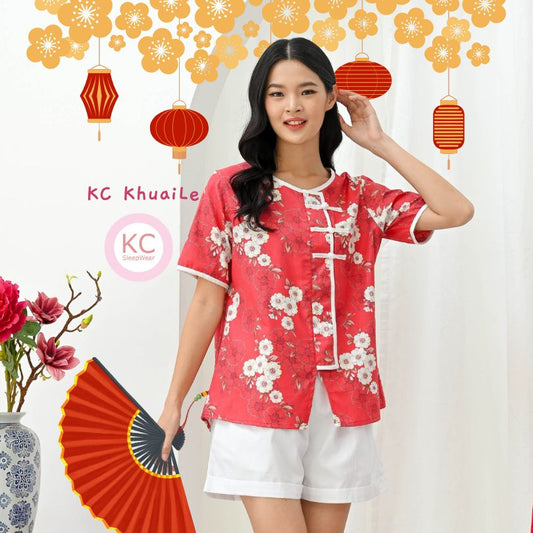 KC KhuaiLe in Red Petals Baju Imlek Ceongsam CNY Baju Shanghai