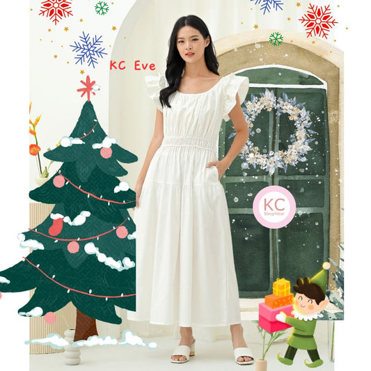 KC Eve in Pearl White Dress Wanita