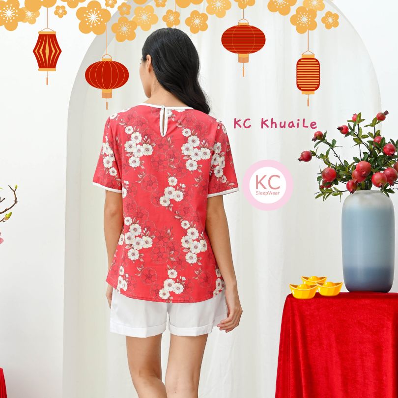 KC KhuaiLe in Red Petals Baju Imlek Ceongsam CNY Baju Shanghai