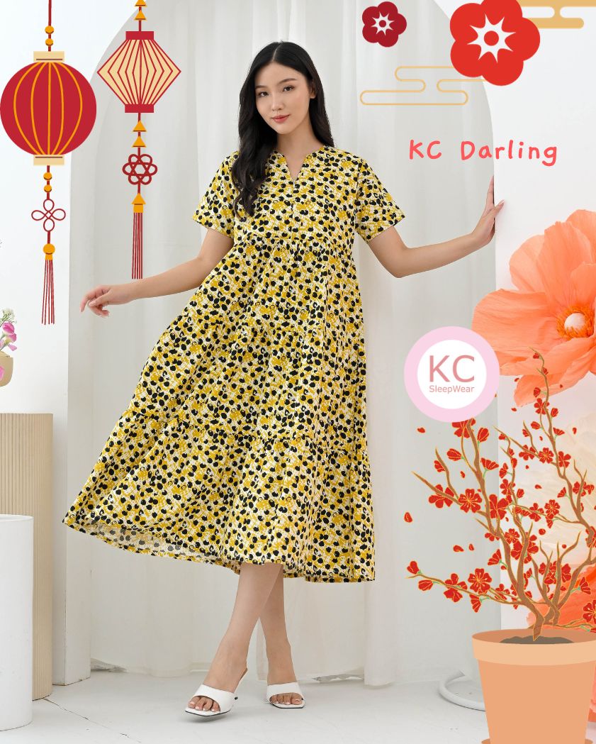 KC Darling In Golden Dots Dress Imlek Ceongsam CNY Baju Shanghai