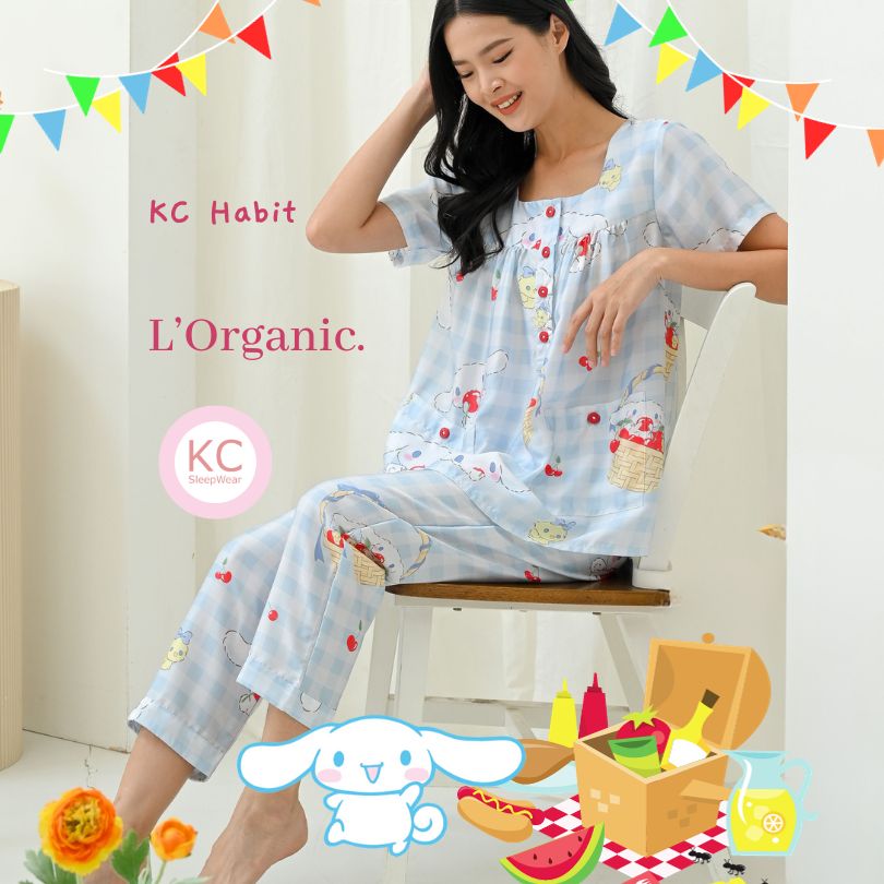 KC Habit In Cute Puppy Grid Piyama Wanita Celana Panjang